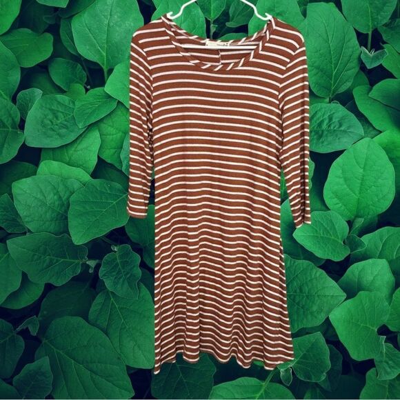 Forever Rose Striped Burnt Orange Long Sleeve Slinky Dress XL - Picture 1 of 5